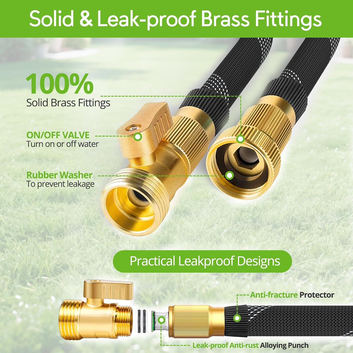 Detalle 2 de WIDEBULE 100 ft Flexible Garden Hose with 10-Pattern Nozzle and Brass Fittings