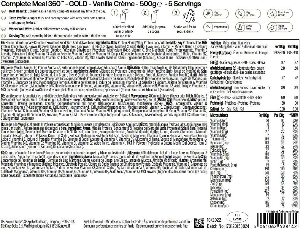 Thumbnail 6 de Protein Works Complete Meal 360 GOLD Innovation – Mahlzeitenersatz Shake mit 30 g Protein, Vanillecreme, 500 g