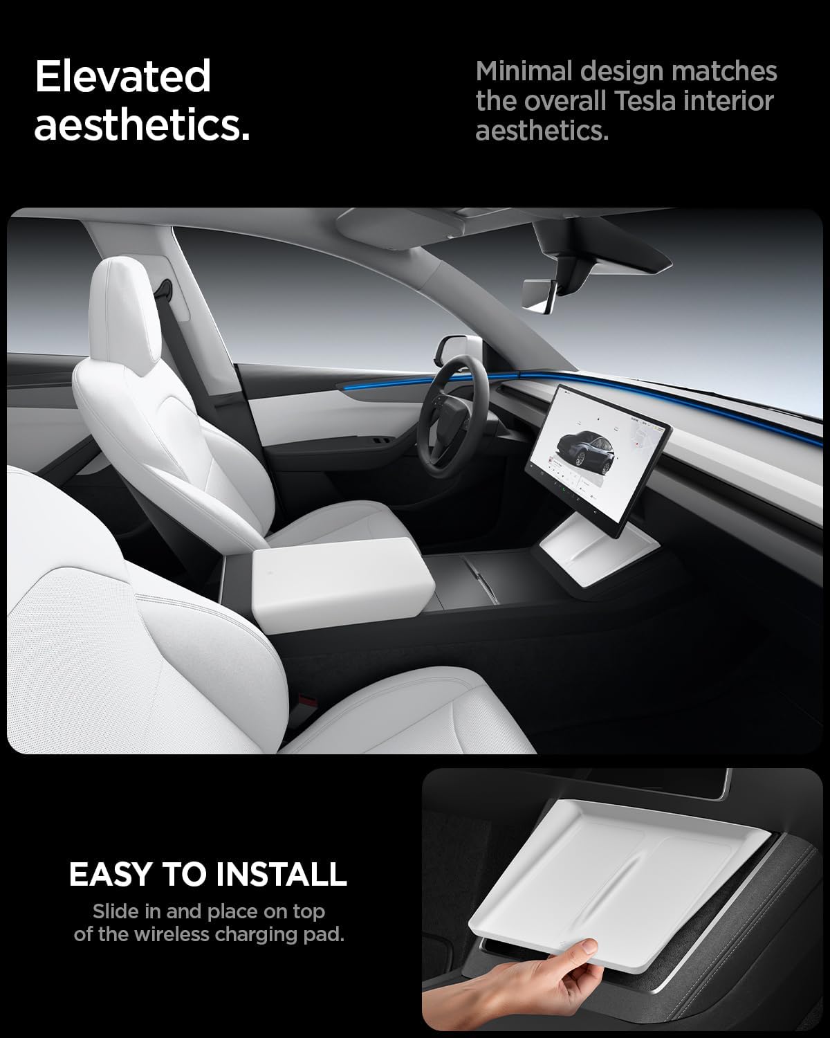 Thumbnail 6 de Spigen Mittelkonsole Abdeckung für kabelloses Ladepad (Tesla Model Y Juniper 2025/2026) – Ultraflach 0,8 mm, Silikon – Weiß