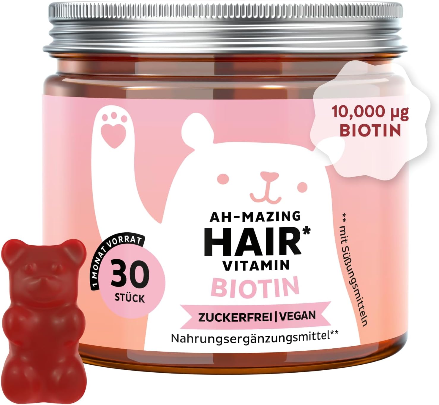 Detalle de Ah-Mazing Hair Biotin Gummies – Vegane Biotin-Gummis mit 10.000 µg Biotin, Zink und B-Vitaminen