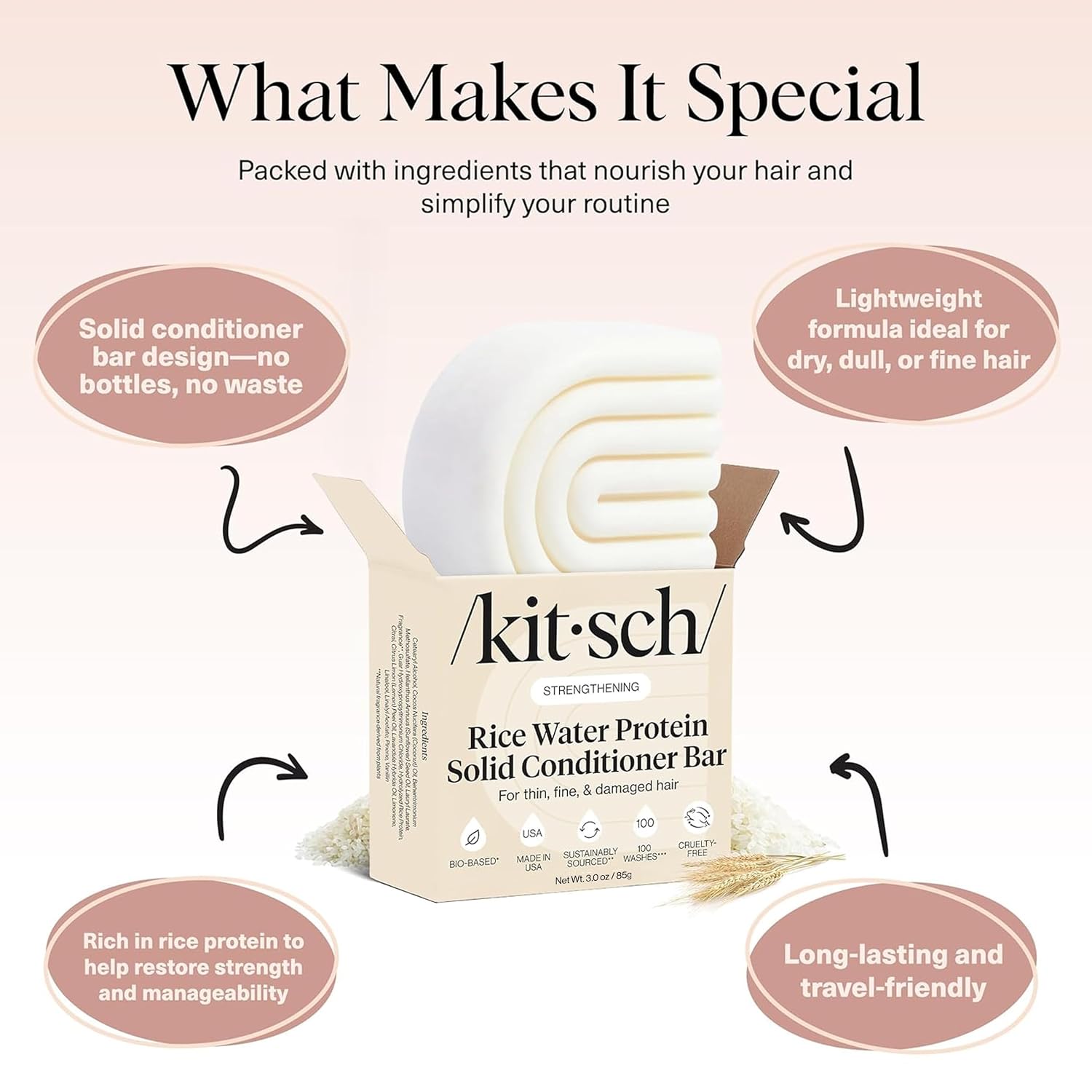 Detalle de Kitsch Rice Water Conditioner Bar for Hair Growth - 3 oz