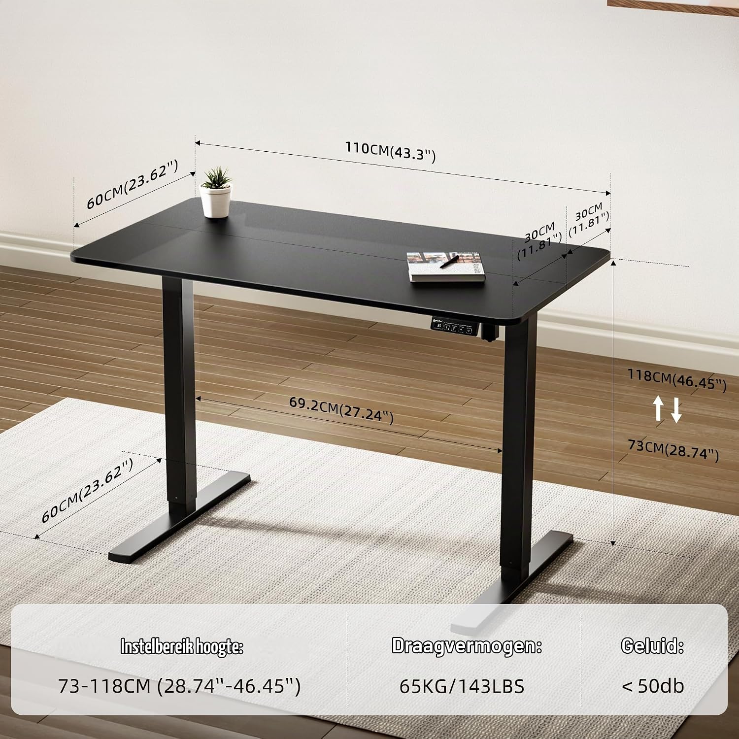 Detalle de ERGOMAKER SM203-110-BFBD elektrisch zit-sta-bureau 110 x 60 cm, zwart
