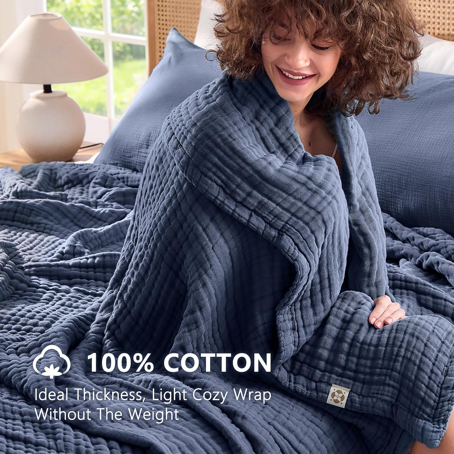 Detalle de EMME Brezpure EMCAC-9-Muslin Blanket, Queen 9-Layer Cotton Muslin, Navy