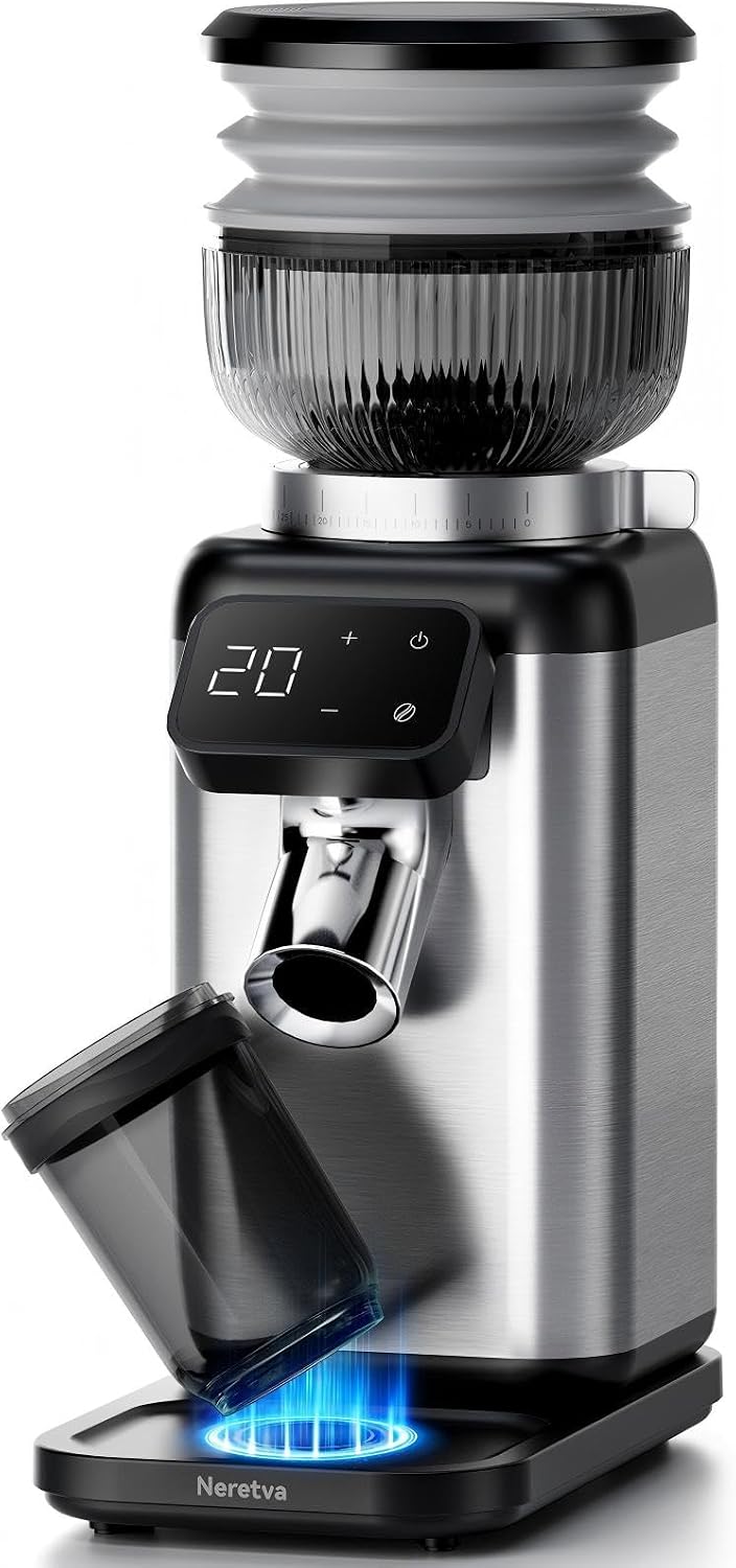 Detalle de Neretva Moulin à Café Électrique pro à meules coniques et 40 réglages – pour espresso, filtre, moka & French press