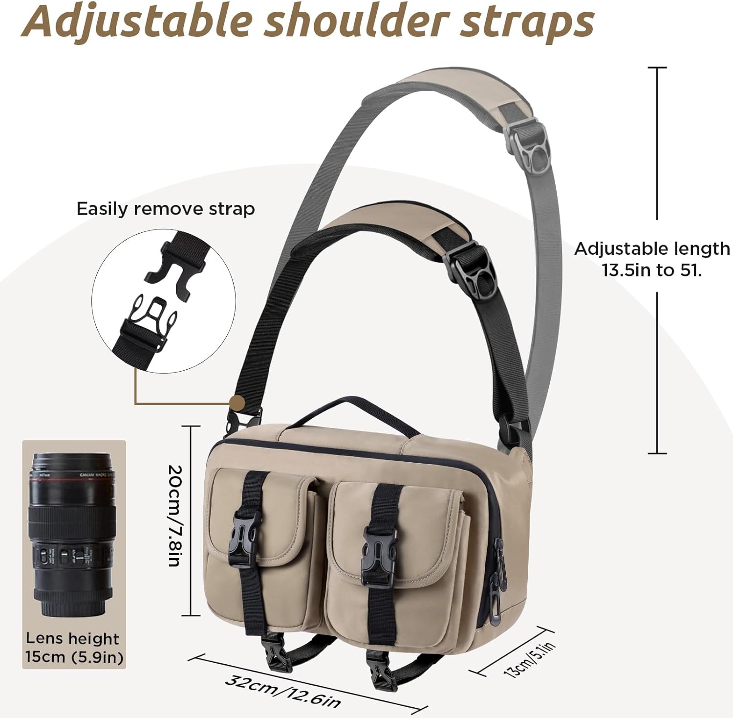 Detalle de TAATOK Camera Sling Bag for SLR/DSLR — Water Resistant with Tripod Holder (Coffee)