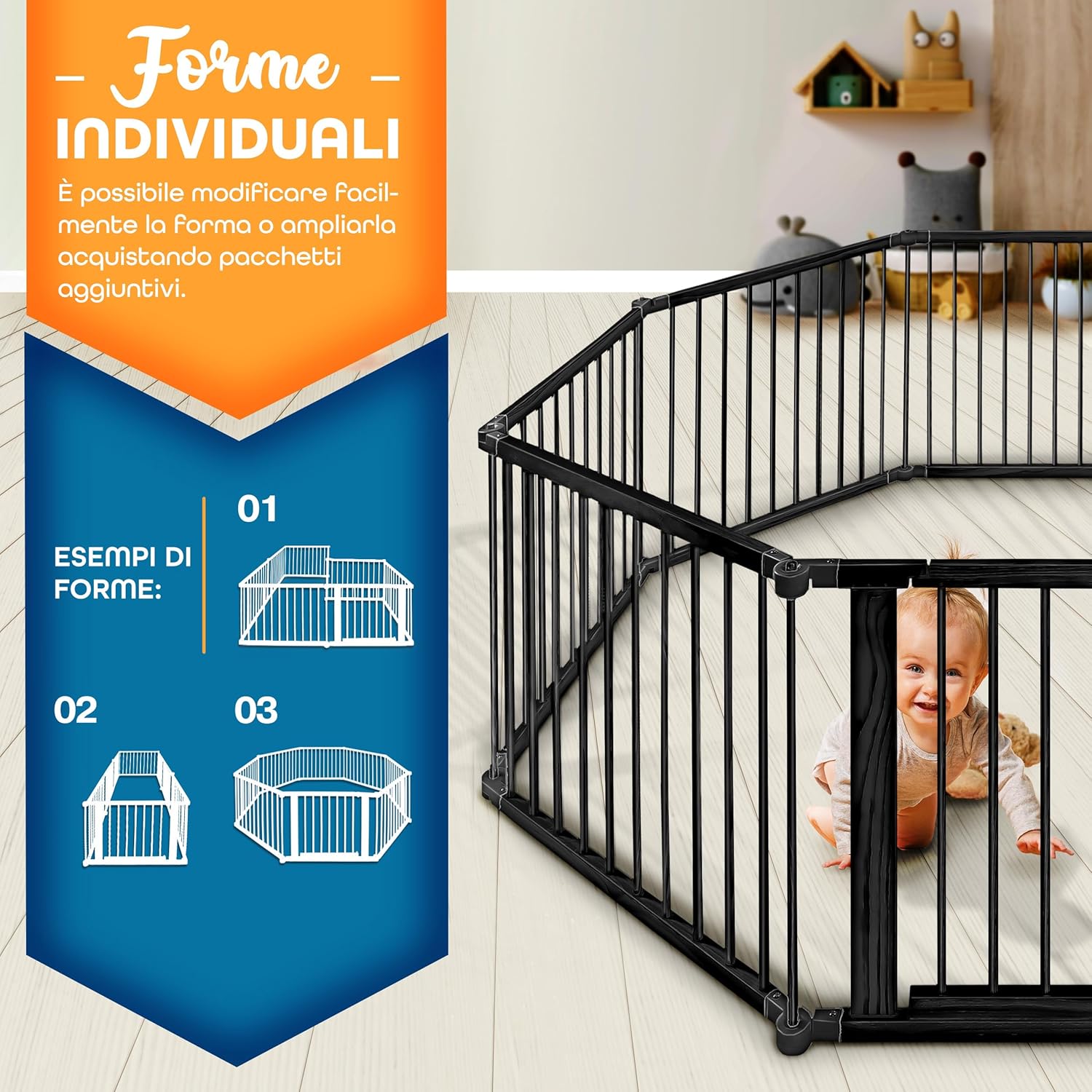 Thumbnail 1 de KIDUKU XXL Box per Bambini in 8 elementi con barriera di sicurezza pieghevole e porta inclusa (7,2 metri, Nero)