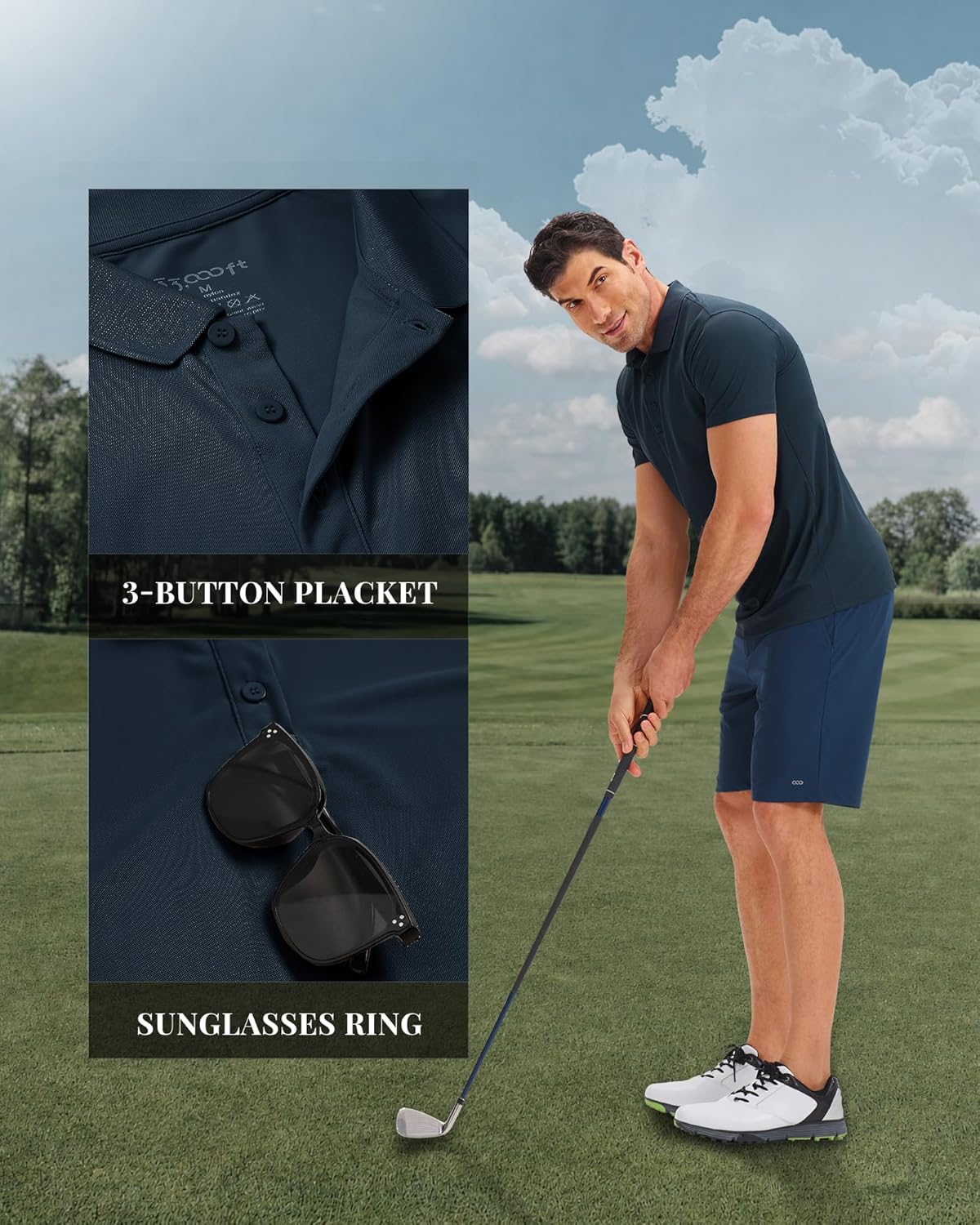 Thumbnail 4 de 33,000ft Herren Polo Golf Shirt UPF50+ – Schnell trocknend, antiblas— gut belüftet