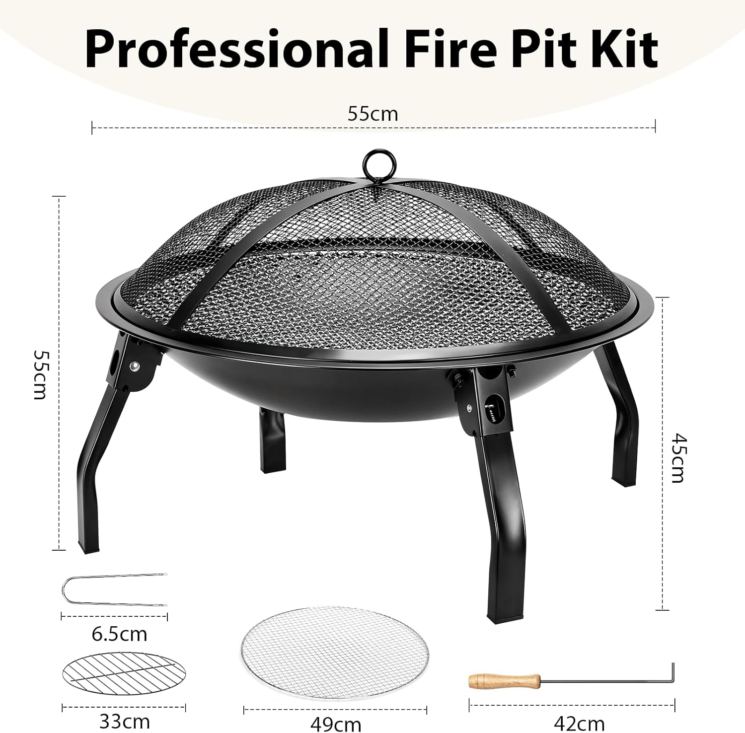 Thumbnail 1 de INCIKITI Foldable Portable Camping Fire Pit with Charcoal Grate, Grilling Grid and Spark Guard