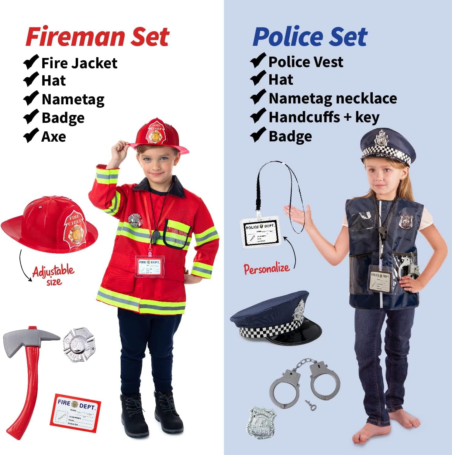 Thumbnail 1 de Born Toys 6-in-1 Toddler Dress Up Clothes Set (Ages 3–7) – Police, Firefighter, Doctor, Chef, Gardener & Explorer with Storage Box