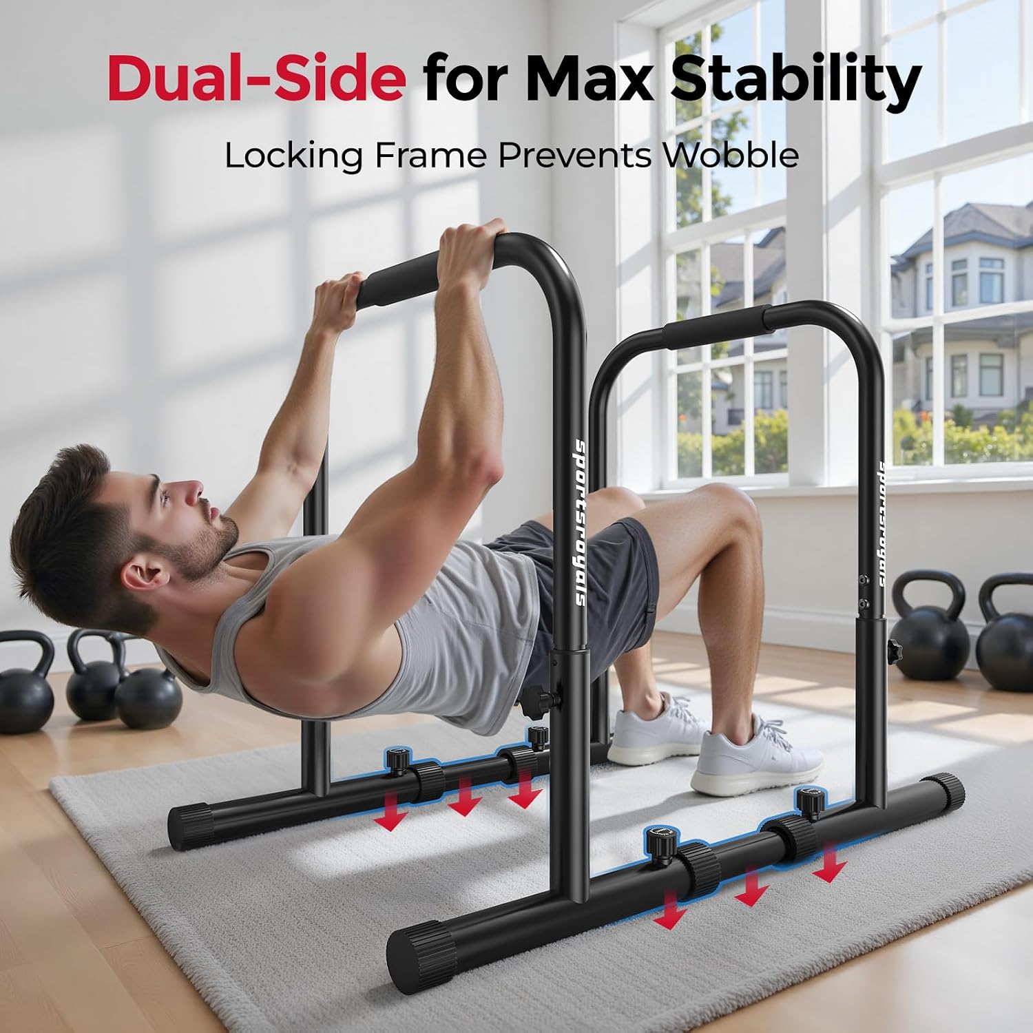 Detalle 2 de Sportsroyals Adjustable Dip Bar Station 400 lbs ๐ช๐ป