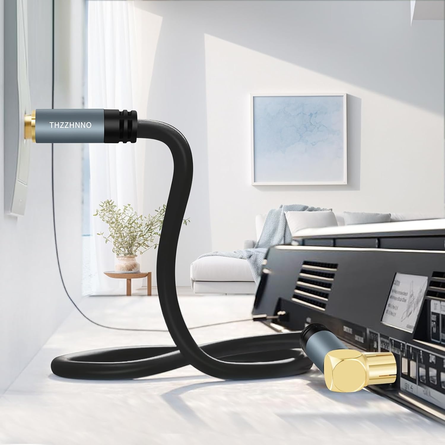 Detalle de Thzzhnno 90° Winkel RG6 Koaxialkabel 7,5 m – vergoldete Stecker, HDTV-Kompatibilität