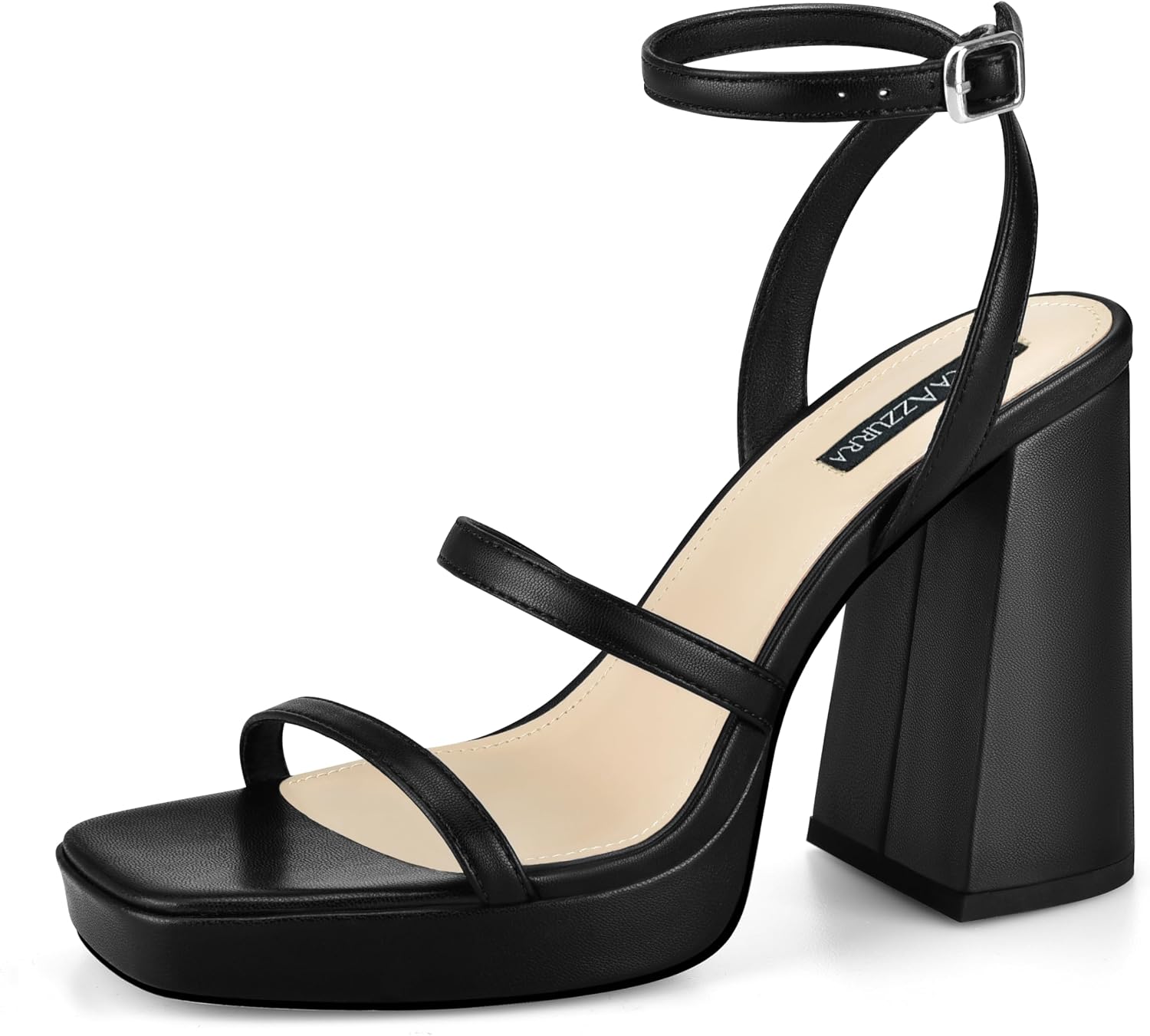 Detalle de MIRAAZZURRA Platform Heels for Women, 4-Inch Block Heel, Square Toe