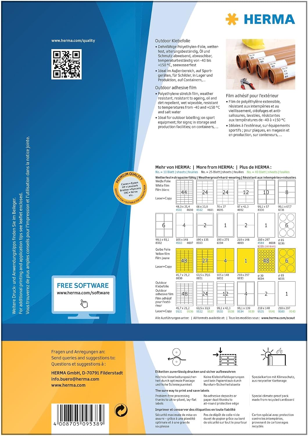 Detalle de HERMA 9538 weerbestendige folie-etiketten, A4, 99,1 x 42,3 mm, mat wit
