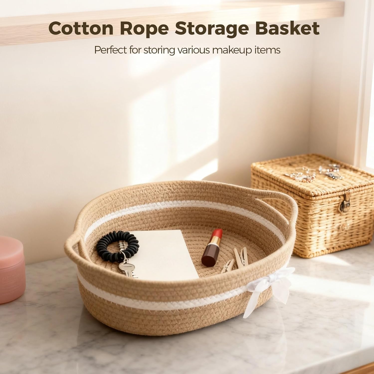 Thumbnail 2 de Aufbewahrungskorb aus Baumwollseil (geflochten) mit Griffen – 30 x 20 x 13 cm, Spielzeugkorb für Hundespielzeug & Kleinigkeiten