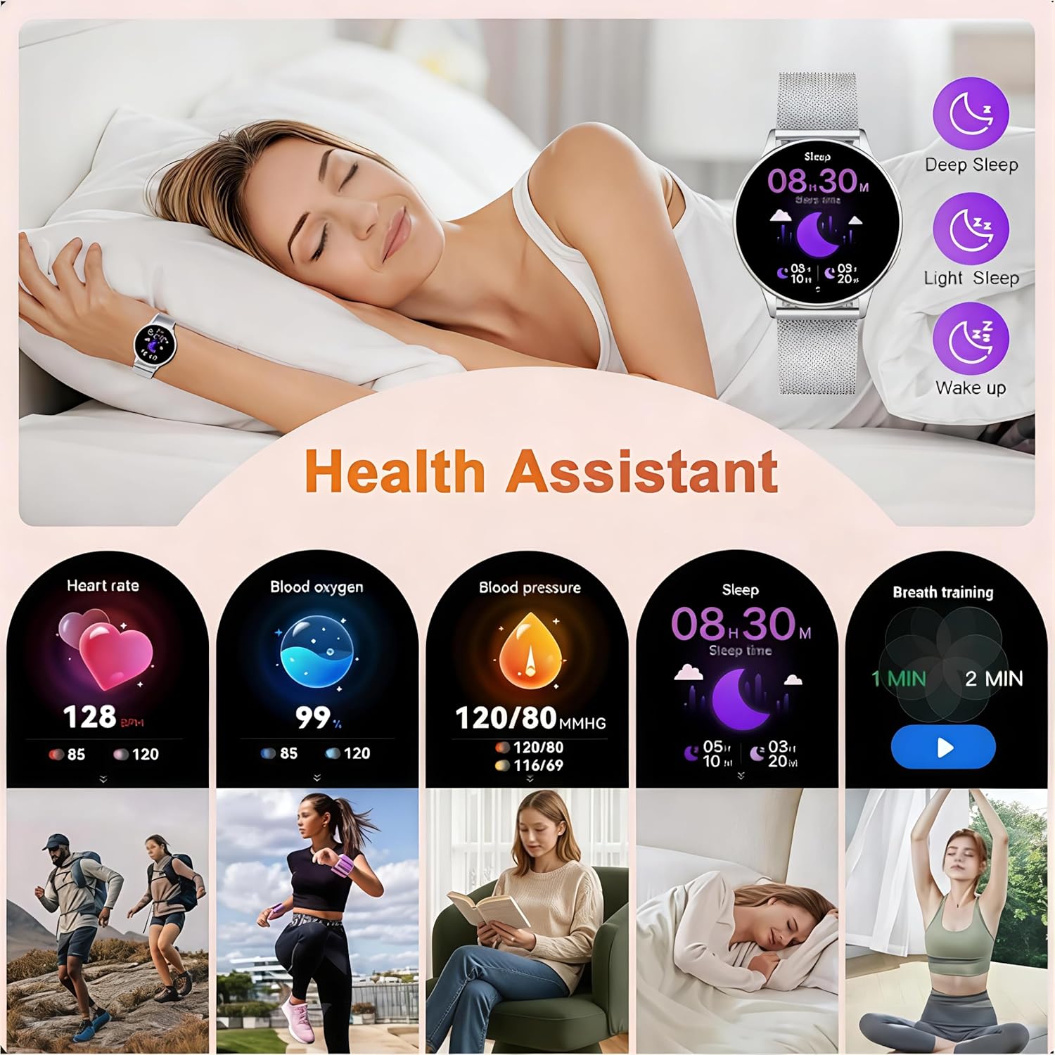 Thumbnail 4 de Montre Connectée Femme avec Appel Bluetooth et Suivi Santé – 1,32'', 120+ Modes Sport
