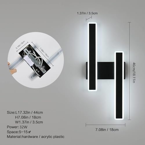Detalle de Aplique Pared Interior LED Comely 32W regulable (3000K/4500K/6000K) – Negro