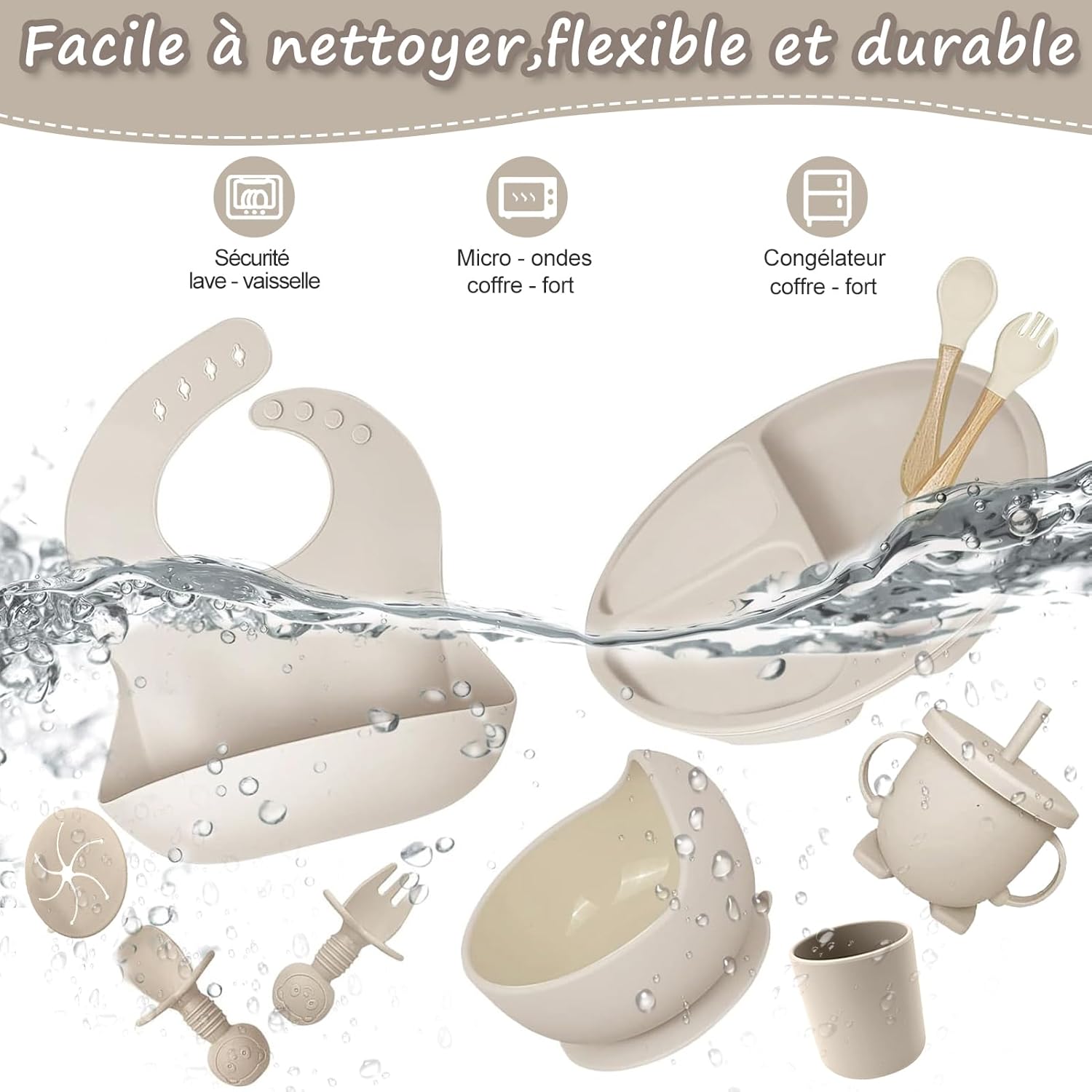 Thumbnail 2 de Baby Geschirrset 12-teiliges Kindergeschirr mit Saugnapf, Silikon Lätzchen & Babylöffel (BPA-frei)