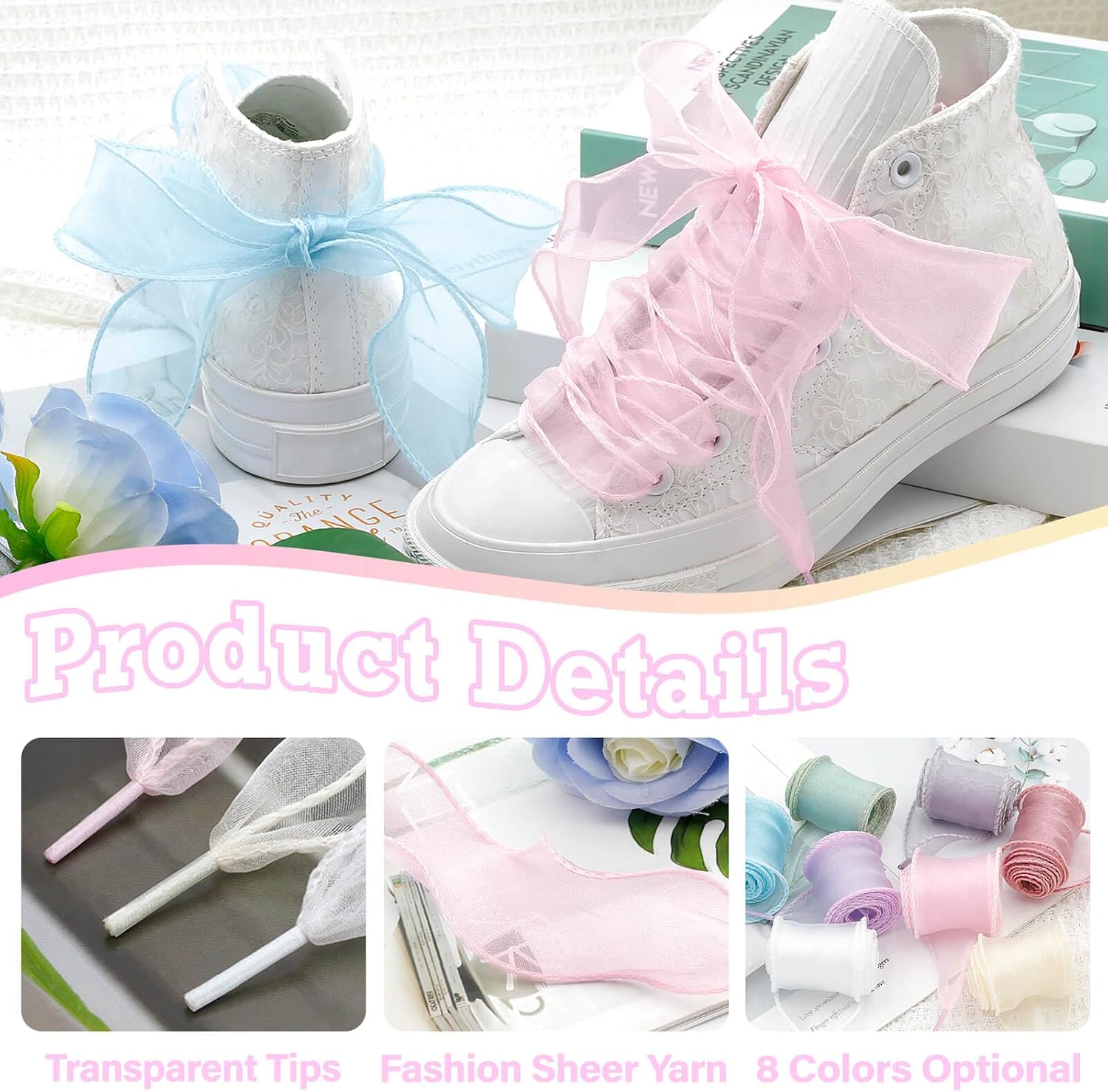 Thumbnail 4 de WEGOODZF Organza Schnürsenkel 4 cm Transparent – 2 Paar