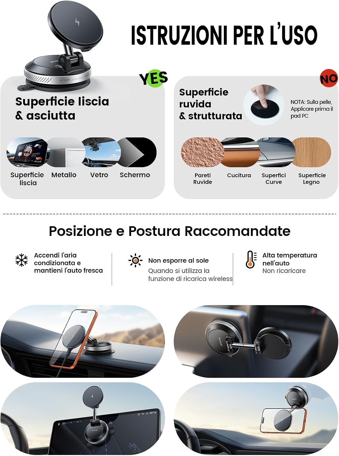 Thumbnail 6 de Lamicall 15W Caricatore Wireless Auto per MagSafe: potenza, magneti e ventosa potente per iPhone 12-17