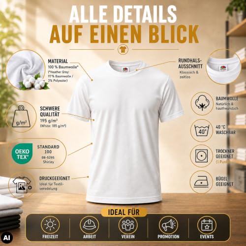 Thumbnail 6 de Fruit of the Loom HLKauf Bundle Herren Regular Fit T-Shirt Heavy Cotton Tee Shirt 5er Pack + Notizblock