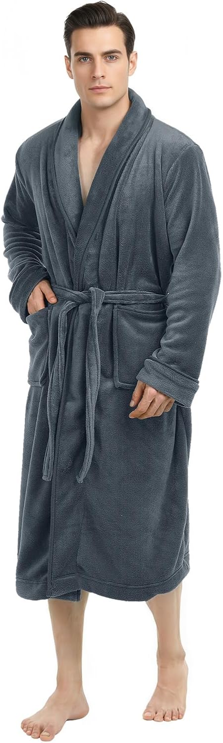 Detalle de NY Threads Luxury Ultra Soft Men’s Fleece Bathrobe, Calf-Length with Belt