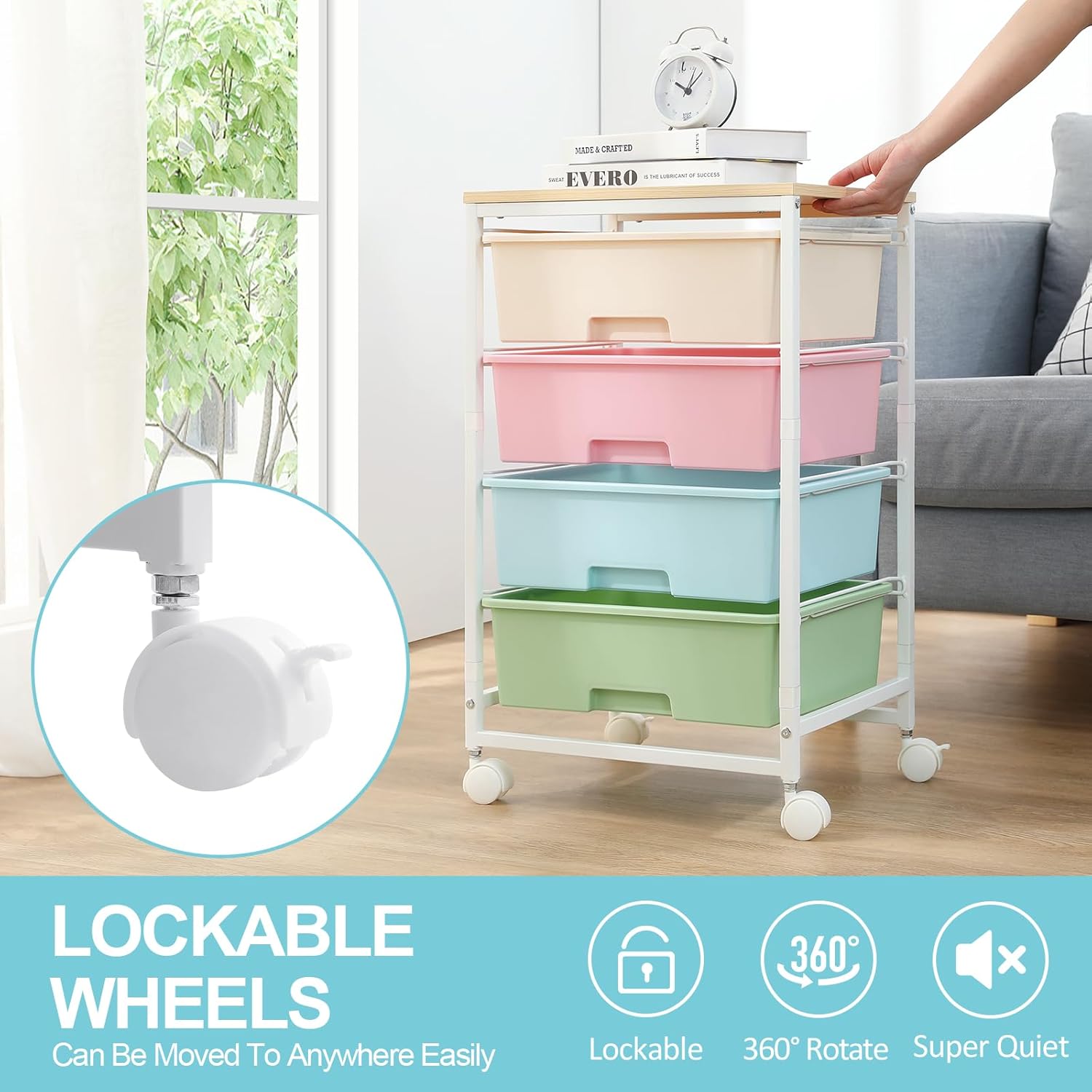 Thumbnail 3 de SYKIARIOL 4-Drawer Storage Trolley with Wheels (Rolling Utility Cart) – Multicolour