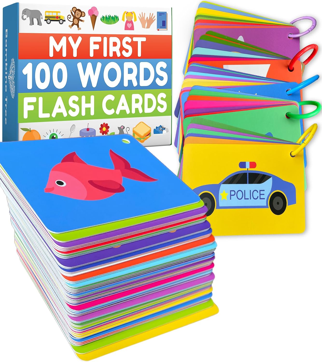 The Bambino Tree 100 First Words High-Contrast Flashcards (Animal, Food, Transport & More)