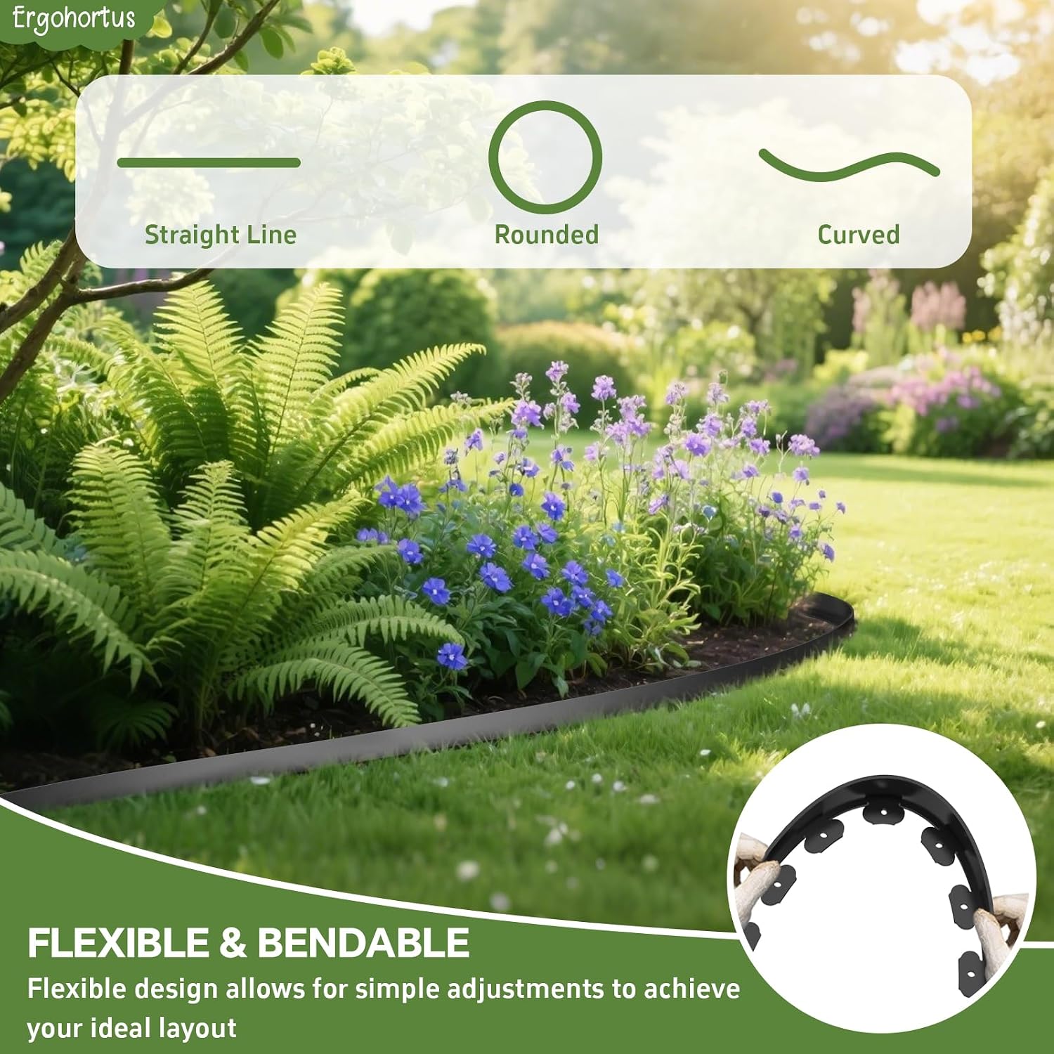 Thumbnail 2 de Ergohortus Lawn Edging – 10m Garden Border with 50 Pegs, Black