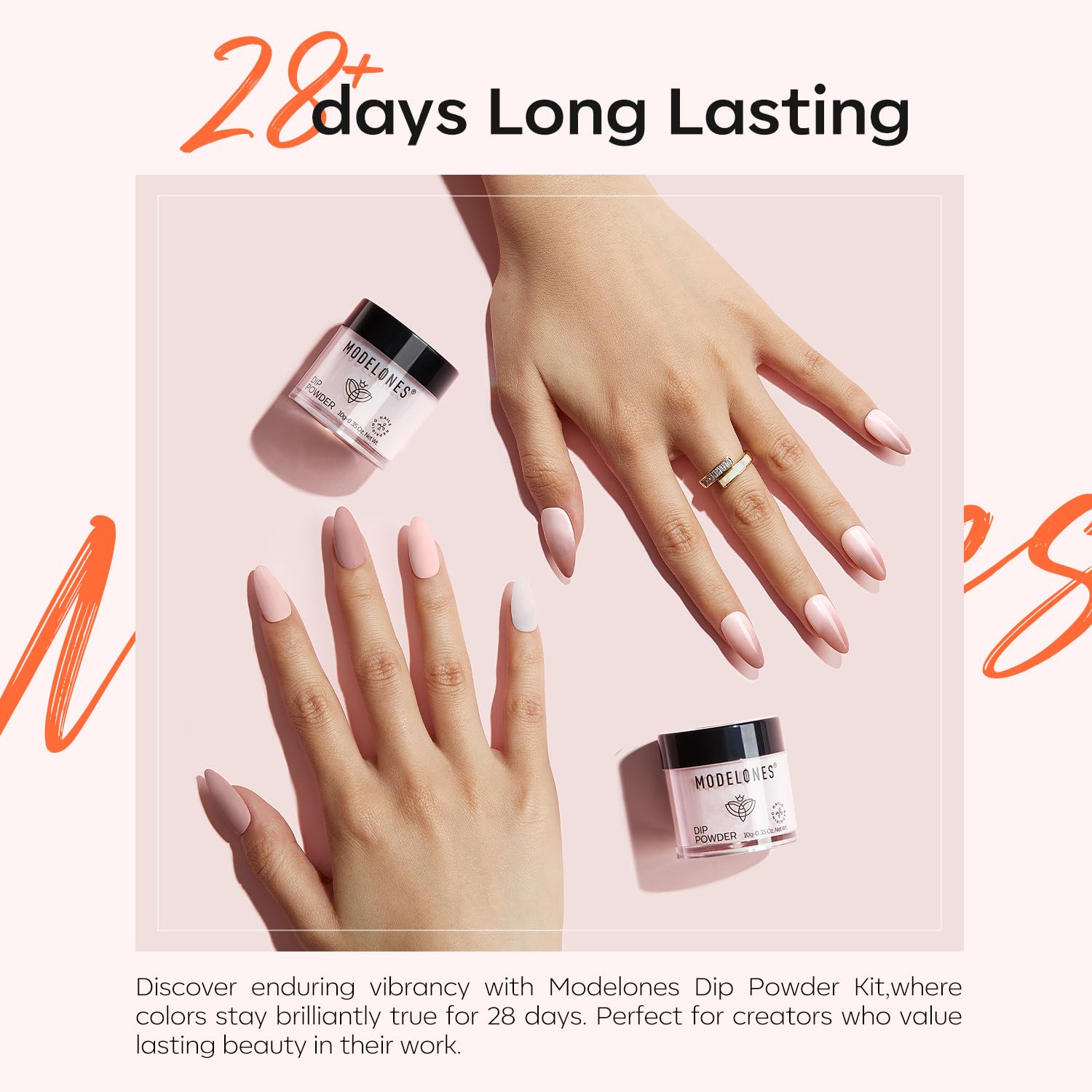 Detalle de Modelones Dip Powder Nail Kit: 4 Colors with No-Lamp Easy at-Home French & Nail Art Starter Set