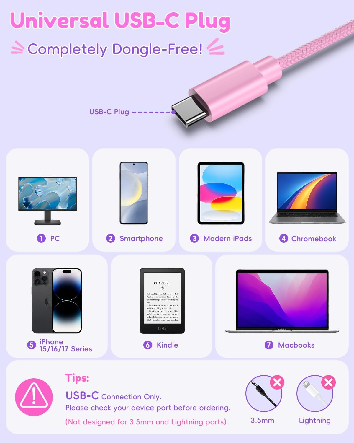 Detalle de Candy Bila USB-C Kids Headphones for School (85dB, Gradient Rose Pink)