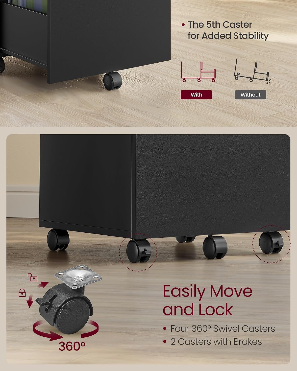 Thumbnail 5 de VASAGLE UOFC040B16 2-Drawer Rolling File Cabinet 15.7×16.5×27.6 in 🗄