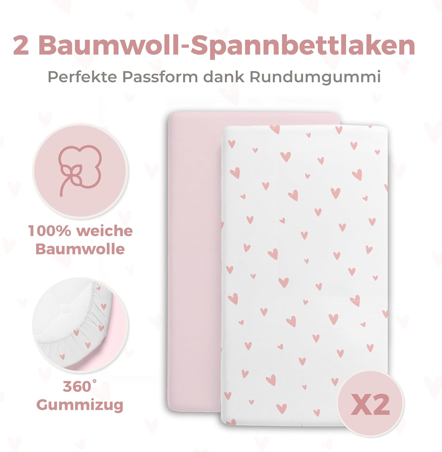 Thumbnail 2 de Dreamzie Set 2 Spannbettlaken 50x83 Heart