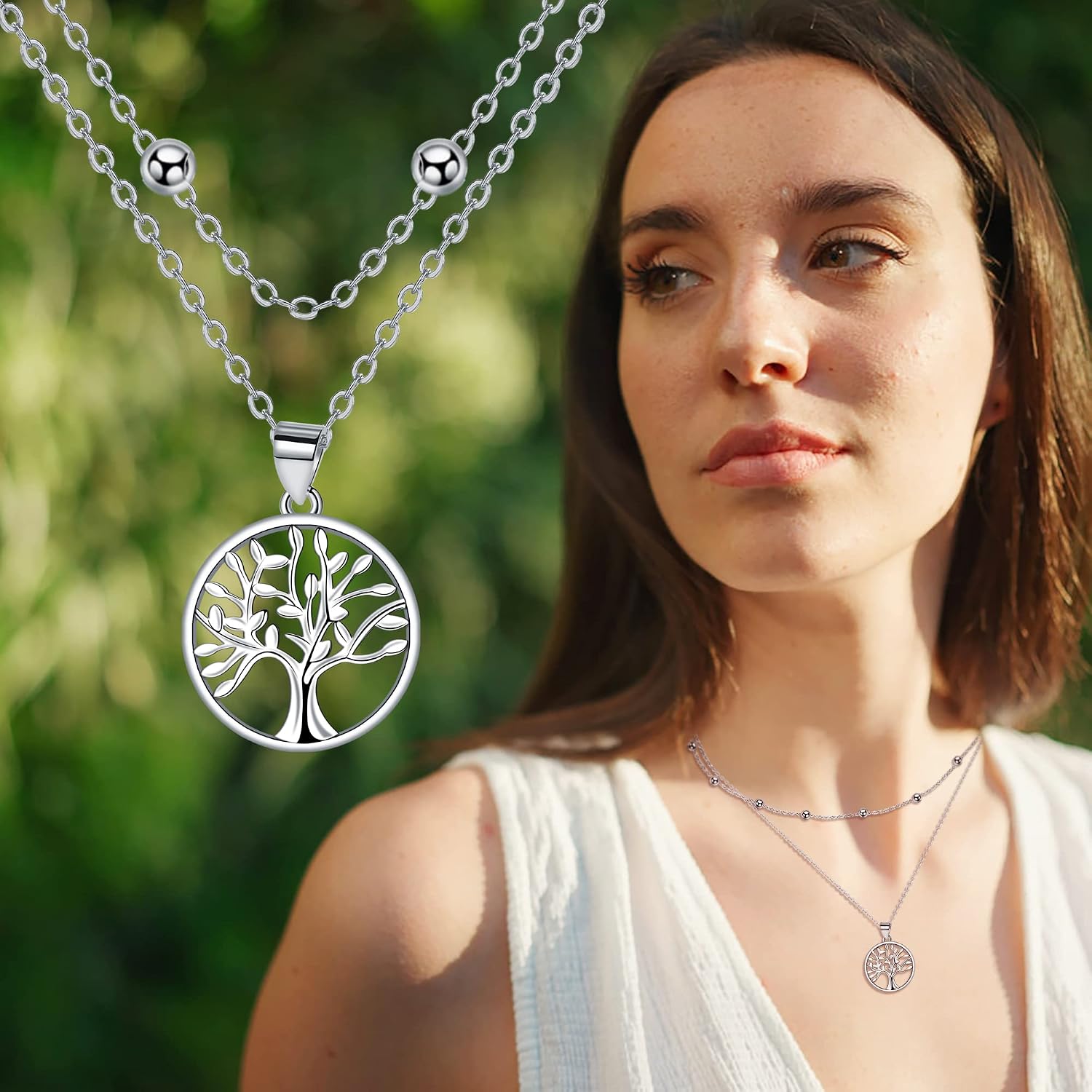 Detalle de Collier arbre de vie en argent sterling 925 J.WUEN pour femme (45 + 5 cm) avec coffret cadeau