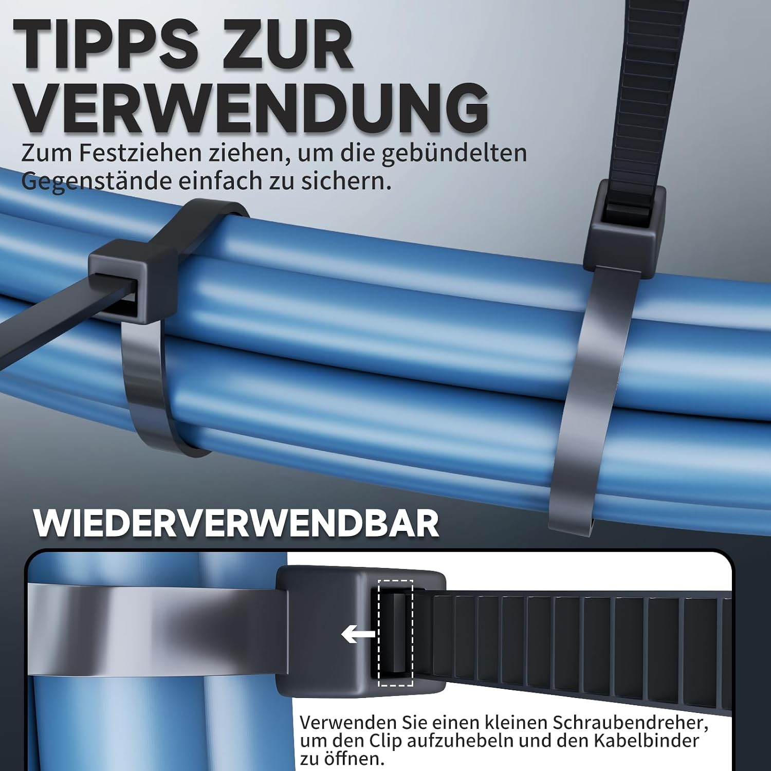 Thumbnail 4 de ZENIX Profi-Kabelbinder Set 400 Stück – 200/300/350/450 mm, UV-beständig, 28 kg Zugfestigkeit