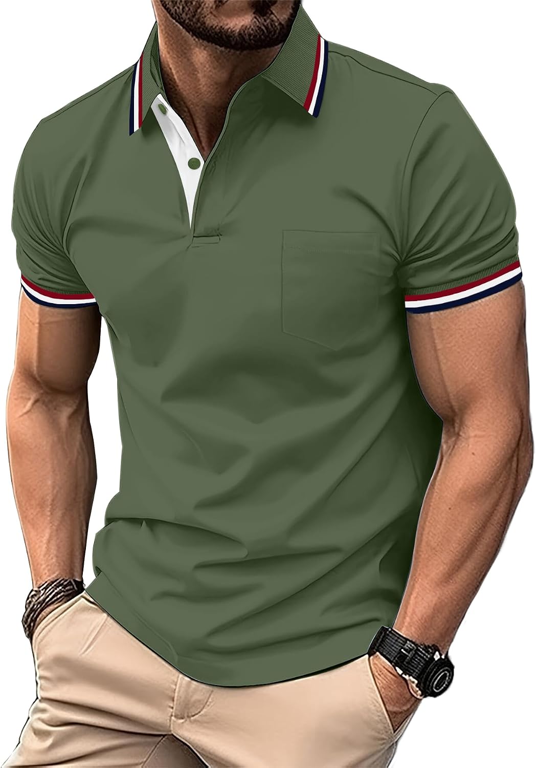 Detalle de LLdress Polo Uomo: polo da golf/tennis maniche corte, leggera e traspirante