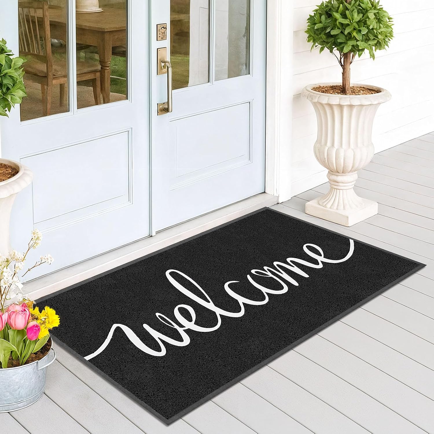 Detalle de EARTHALL 59" x 35" Welcome Doormat, Low-Profile PVC with Rubber Backing