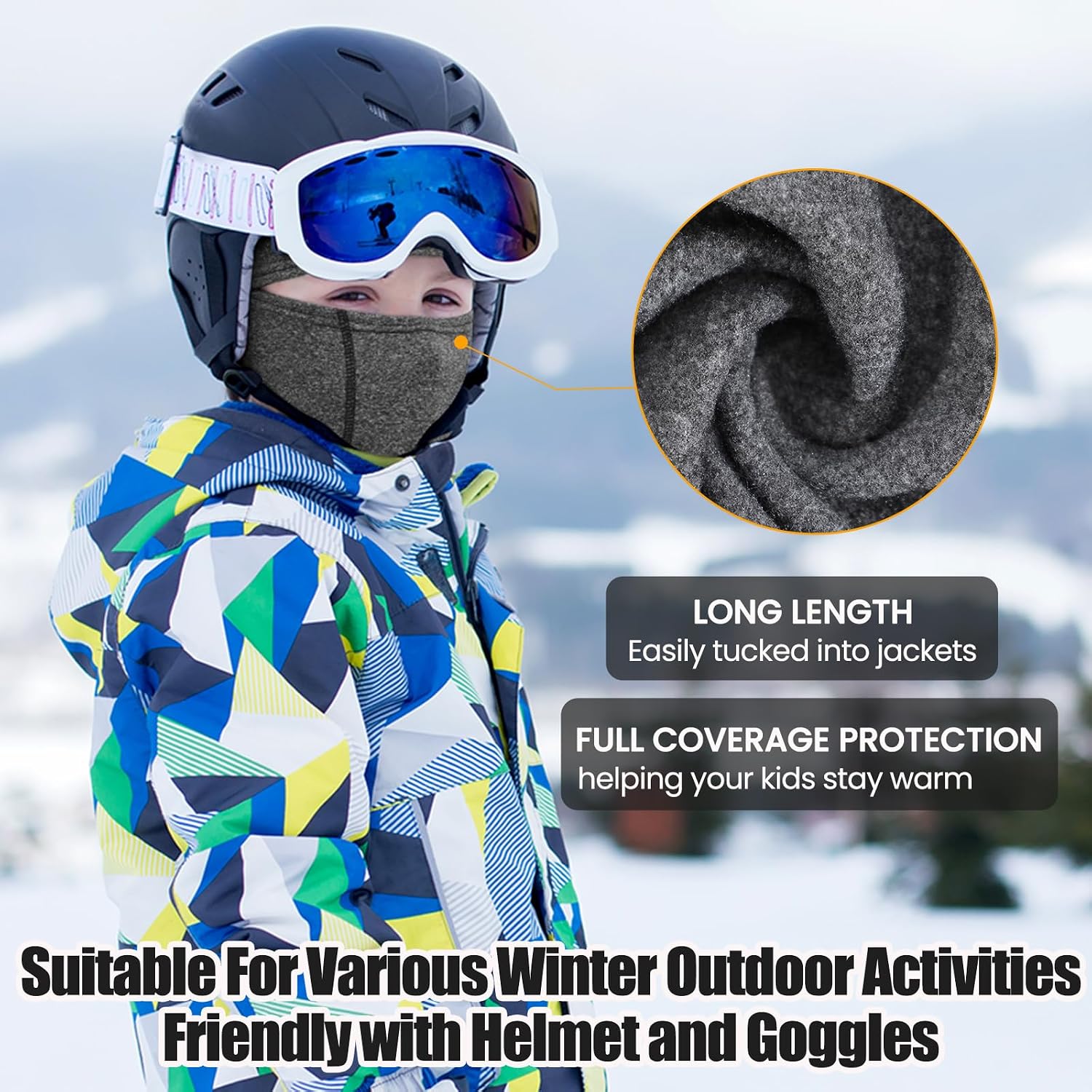 Thumbnail 6 de Beehow Kids Balaclava Ski Mask, Fleece Face and Neck Cover in Black