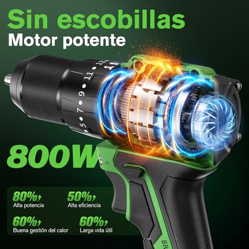 Detalle de Ginour Taladro Percutor a Batería 50 Nm, 21V con 2 Baterías 2Ah y Maletín: versatilidad 3 en 1 para atornillar, taladrar y percutir