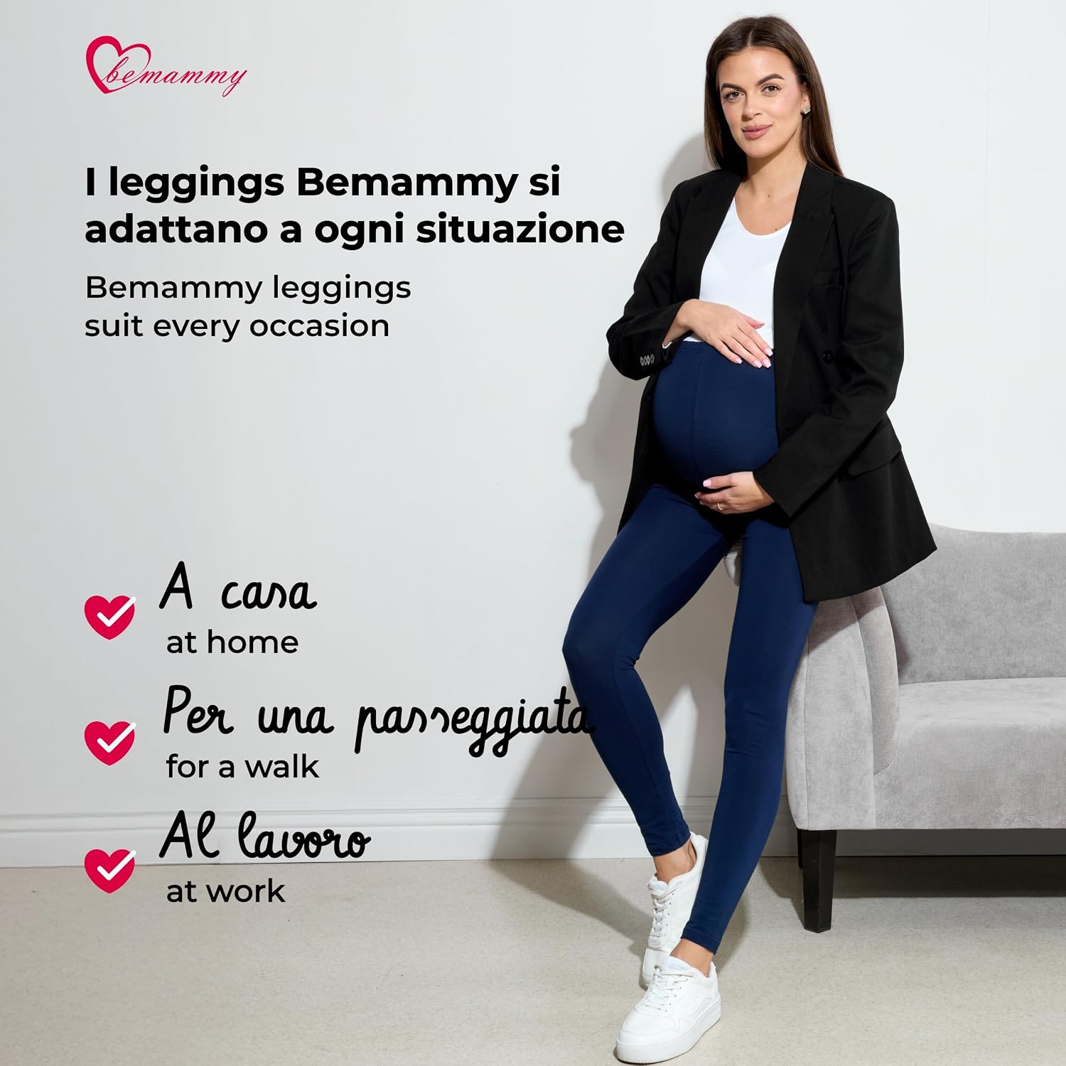 Detalle de Be Mammy Leggings premaman lunghi a vita alta BE20-230
