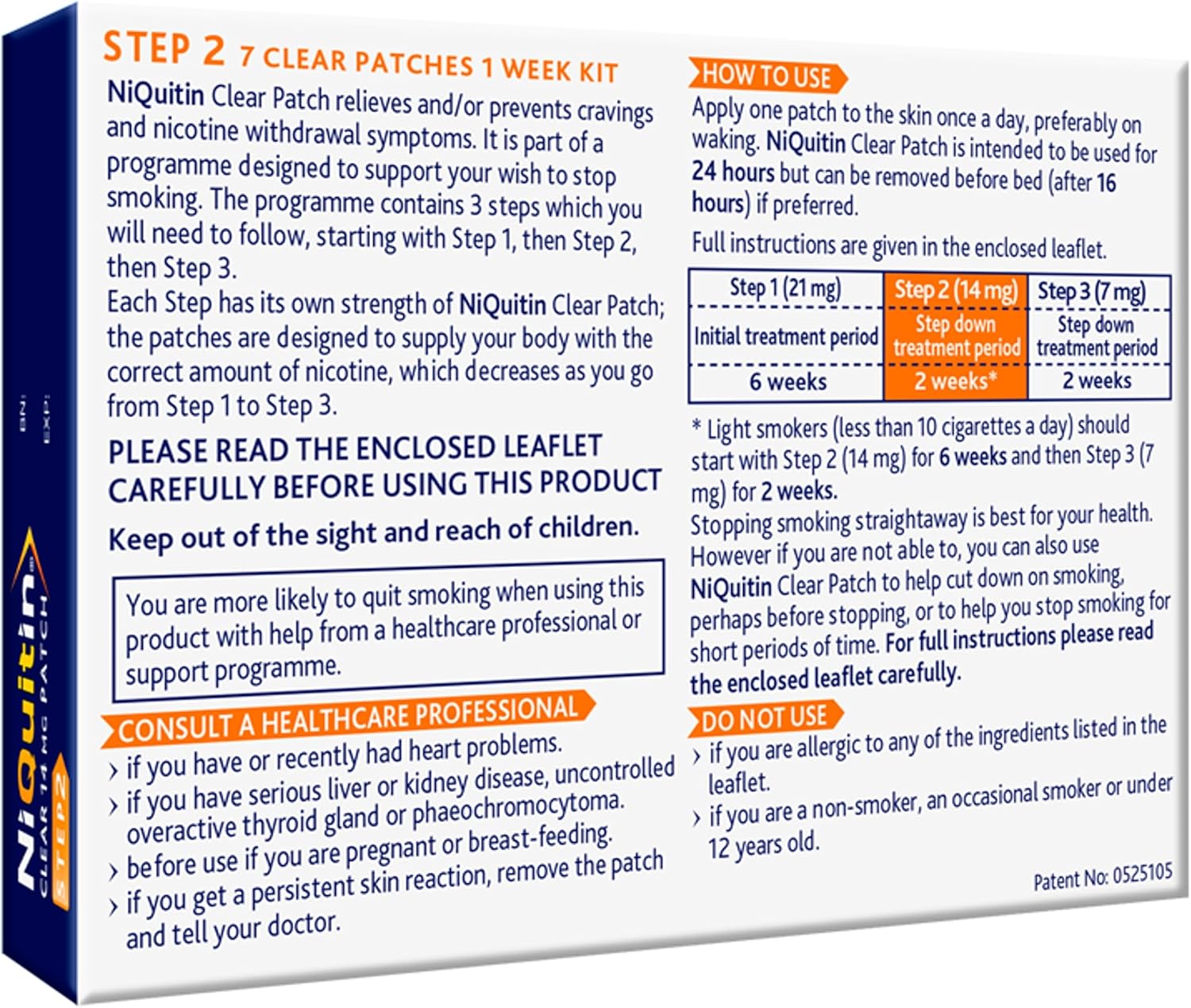 Detalle 1 de NiQuitin 14mg Nicotine Patches (Step 2) – Clear, 24-Hour Craving Control