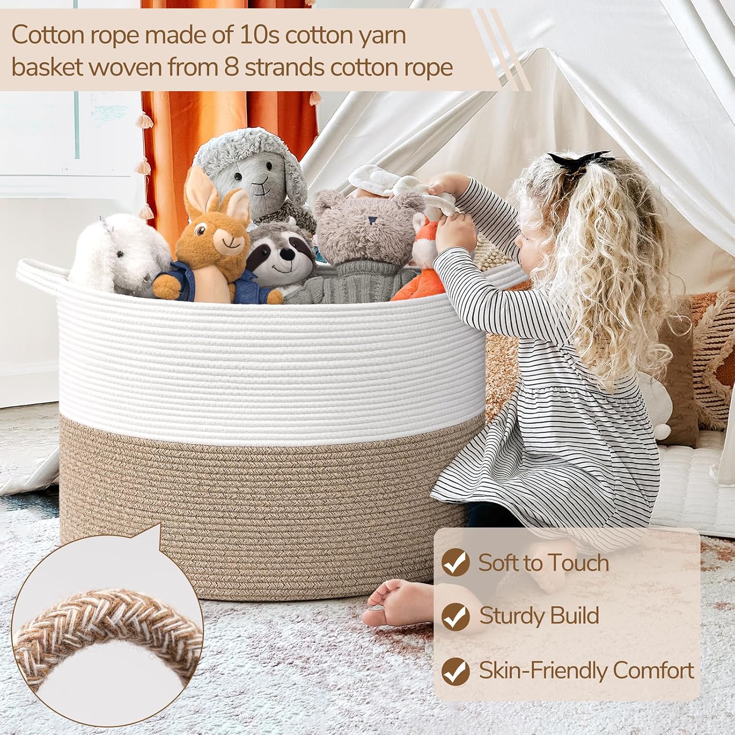Detalle de INDRESSME rack08-XL 115Llight brown 115L Cotton Rope Storage Basket