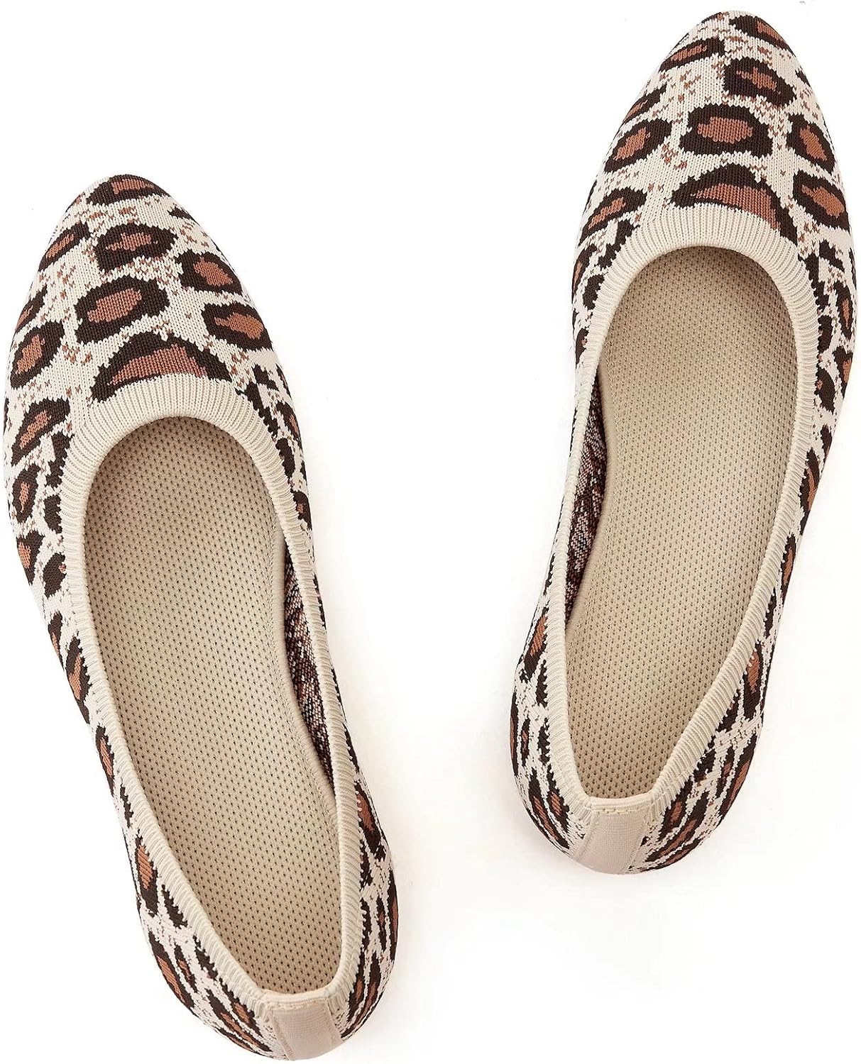 Thumbnail 5 de Puxowe Ballerine pour Femme Pointue en Maille – Beige Léopard, taille 38,5 EU