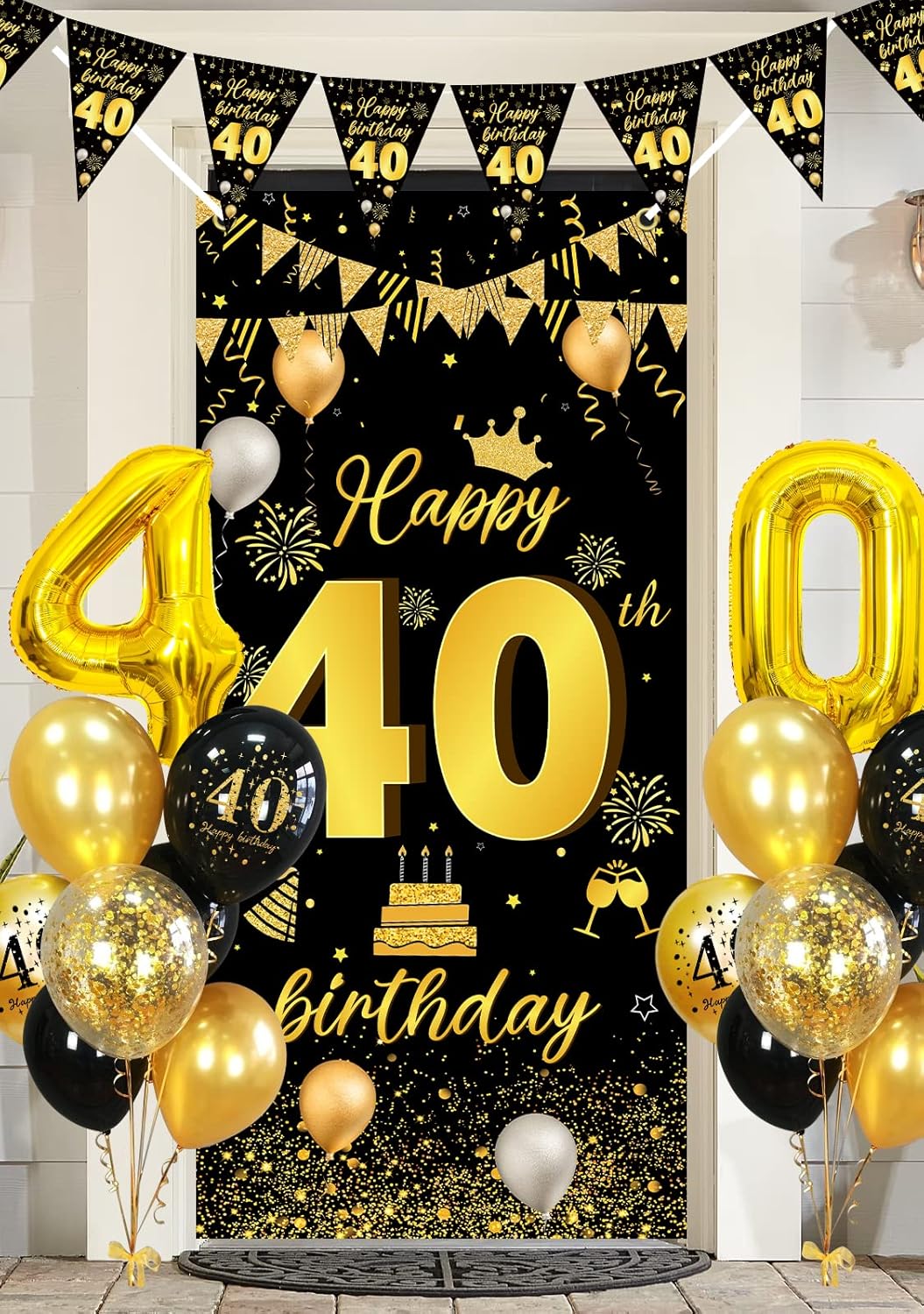 Thumbnail 6 de 40th Birthday Balloons & Decorations (Gold and Black) – Banner, Bunting, Foil Number 40 and Confetti Balloons