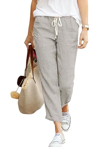 Detalle de Cegerne Pantaloni in Lino Donna 7/8 Grigio – Estivi, Leggeri e Traspiranti con Tasche