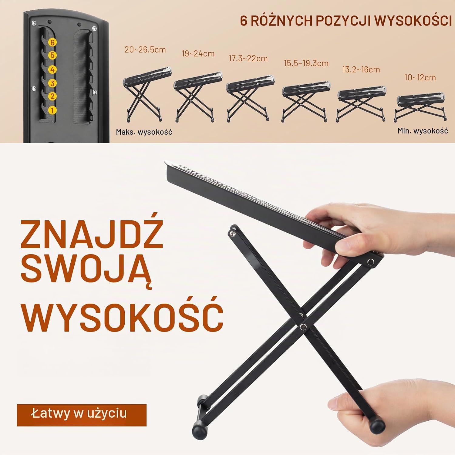 Detalle 2 de CAHAYA CY0337 – składany podnóżek gitarowy z regulacją wysokości i kąta