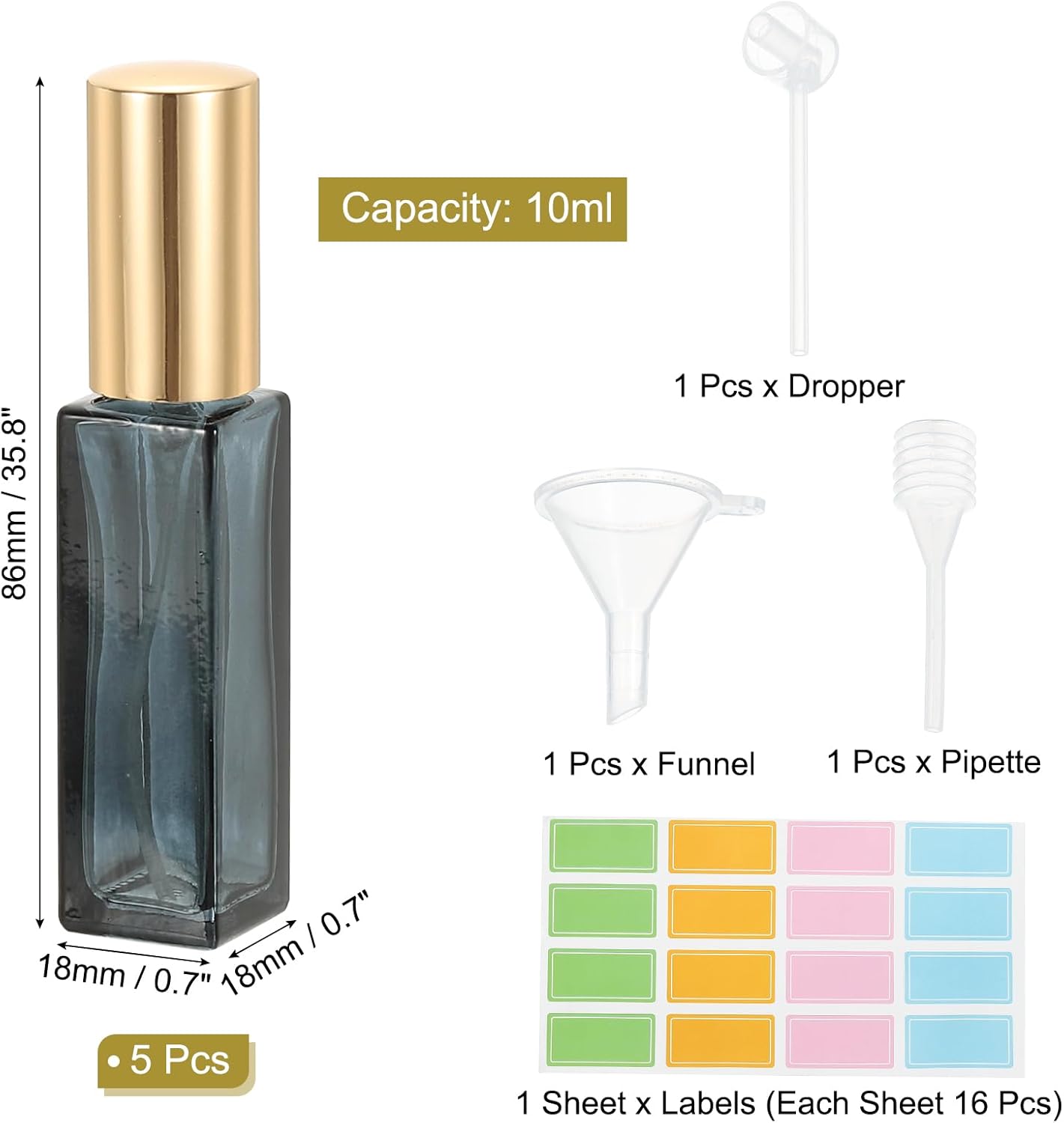 Detalle de PATIKIL Flacon de Voyage 5 Pièces 10 ml – Vaporisateur Rechargeable avec Étiquettes et Accessoires