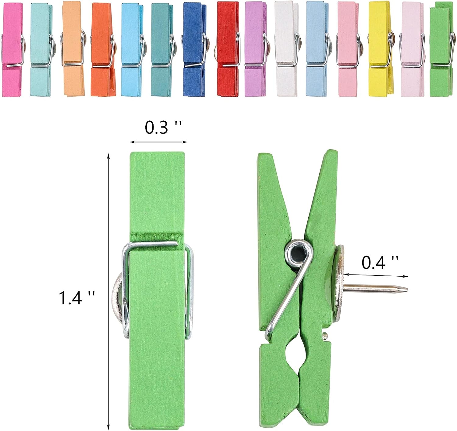 Detalle 2 de acDesign 6344 Colorful Wooden Clip Push Pins, 100-Piece Set