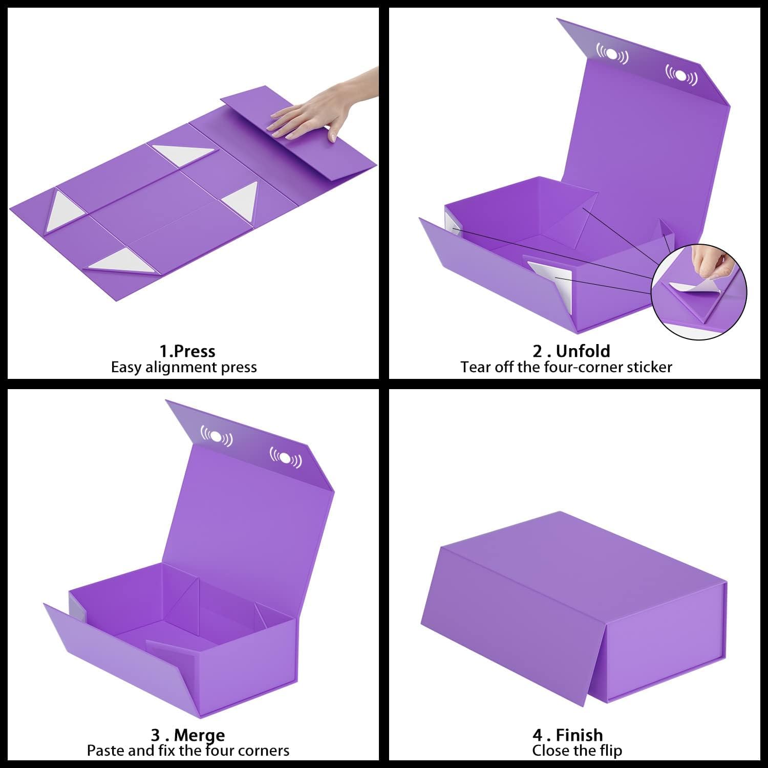 Thumbnail 2 de 2er Pack Geschenkboxen mit magnetischem Verschluss (30x15x10 cm), klappbar, lila