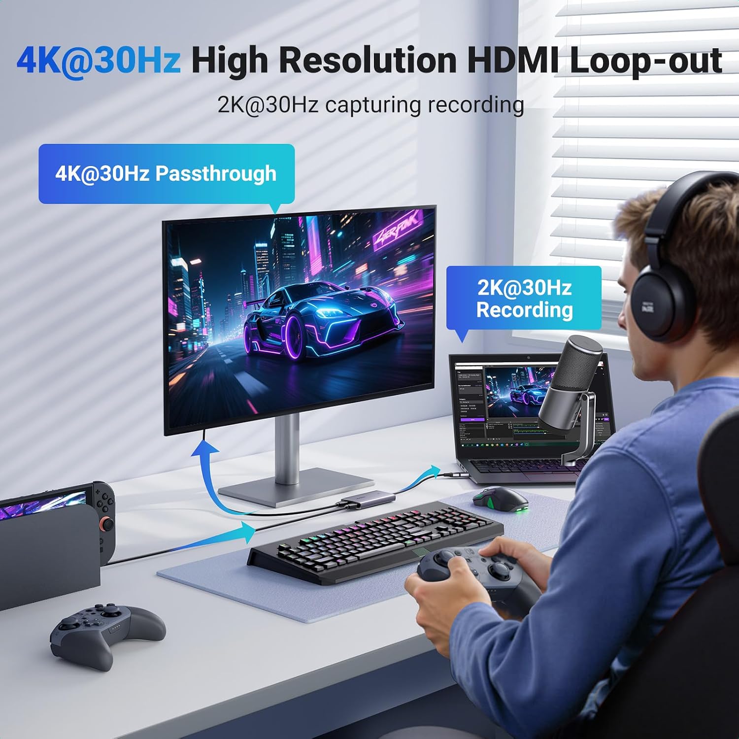 Thumbnail 1 de UGREEN 25773 HDMI Capture Card, 2K@30Hz Capture and 4K Passthrough