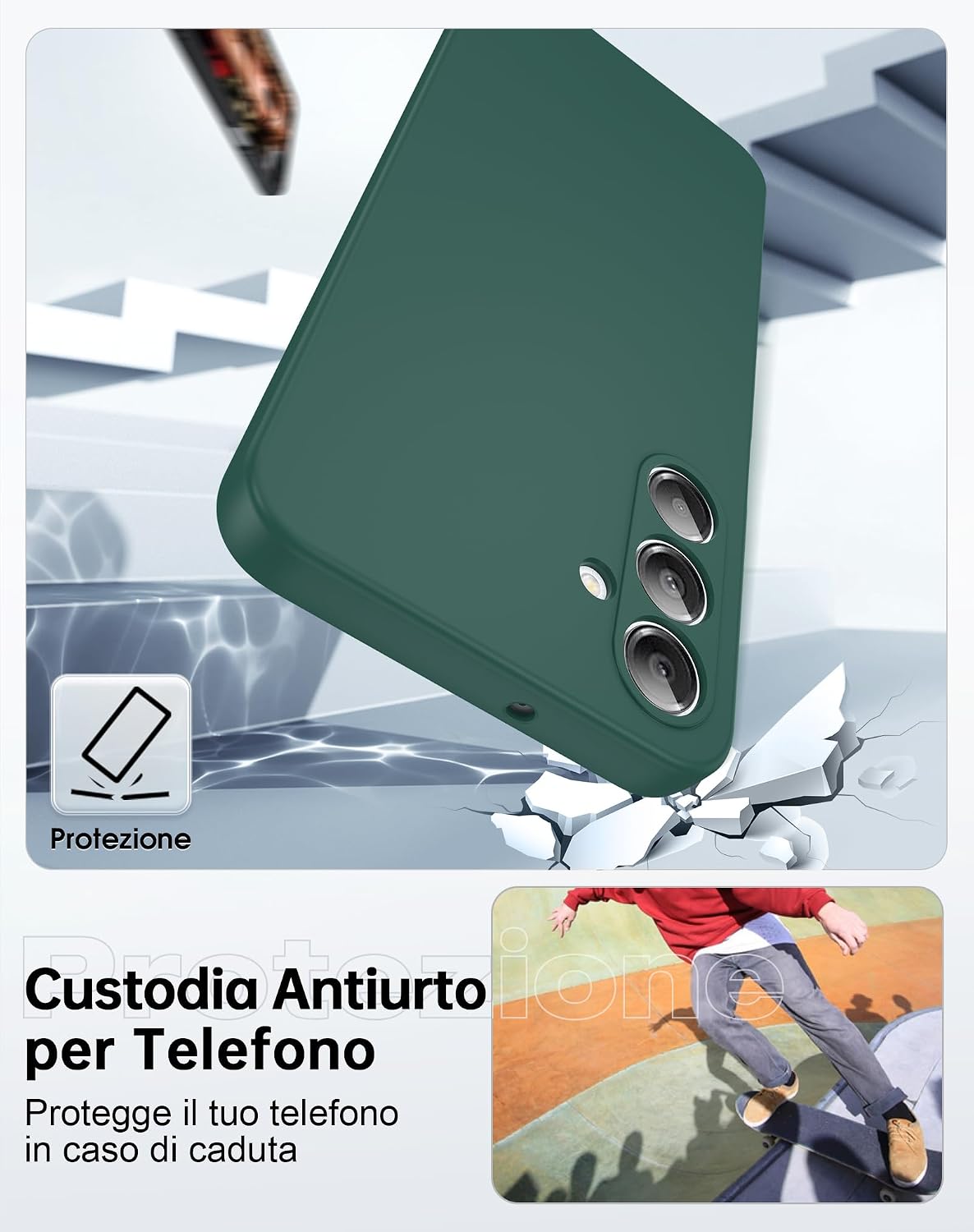 Detalle de LeYi Cover per Samsung Galaxy A16 5G/4G con 2 pezzi vetro temperato, silicone TPU ultra slim verde